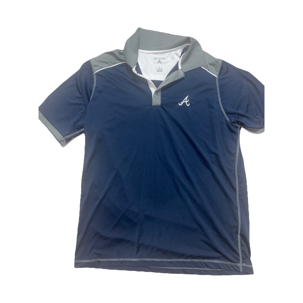 Men’s Atlanta Braves Antigua Size Large Navy Blue Gameday Polo (L2)